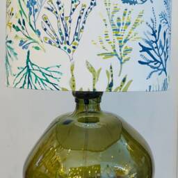 Handmade Olive Green Recycled Glass Table Lamp With Linen Flex - thumbnail 3