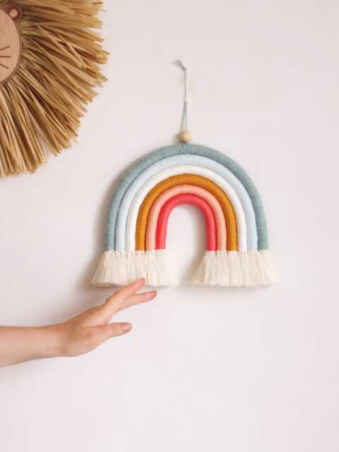 Coral & Teal Rainbow Wall Hanging Fiber Nursery Decor - image 1