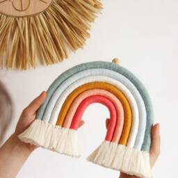 Coral & Teal Rainbow Wall Hanging Fiber Nursery Decor - thumbnail 2