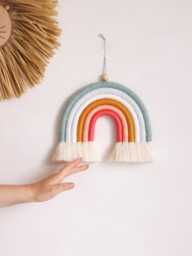 Coral & Teal Rainbow Wall Hanging Fiber Nursery Decor - thumbnail 1