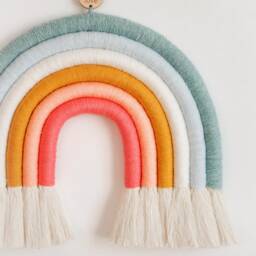 Coral & Teal Rainbow Wall Hanging Fiber Nursery Decor - thumbnail 4