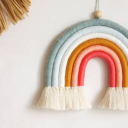 Coral & Teal Rainbow Wall Hanging Fiber Nursery Decor - thumbnail 3