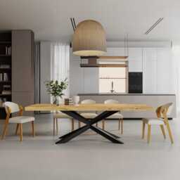 3 Inch Spider Dining Table Rustic Solid Wood Industrial Straight Edge Steel Base - thumbnail 2