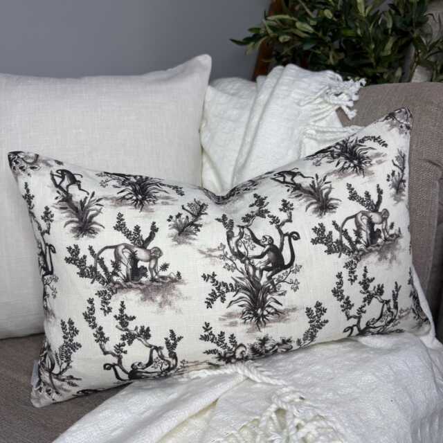 Monkey Toile De Jouy Lumbar Pillow Cover - Tradescant & Son Linen - image 1