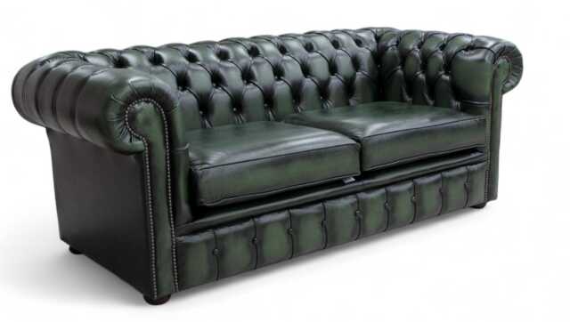Lounge Sofa Living Room Real Leather 2.5 Seater Chesterfield Green - image 1