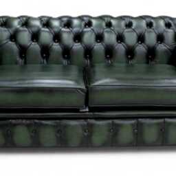 Lounge Sofa Living Room Real Leather 2.5 Seater Chesterfield Green - thumbnail 2