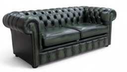 Lounge Sofa Living Room Real Leather 2.5 Seater Chesterfield Green