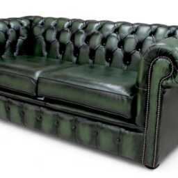 Lounge Sofa Living Room Real Leather 2.5 Seater Chesterfield Green - thumbnail 3