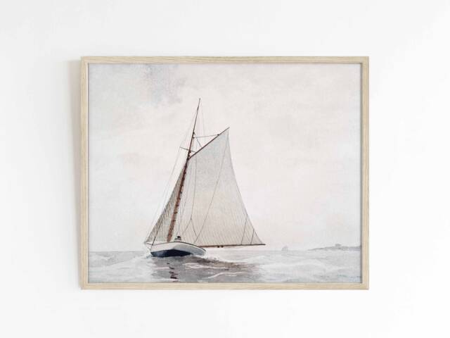 Sailing Off Gloucester - Vintage Art Oil Painting Sailboat Ocean Nautical Theme Winslow Homer Print Sizes 5x7 8x10 9x12 - image 1