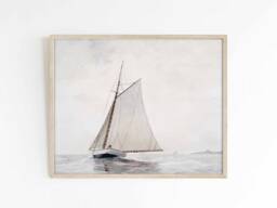 Sailing Off Gloucester - Vintage Art Oil Painting Sailboat Ocean Nautical Theme Winslow Homer Print Sizes 5x7 8x10 9x12 - thumbnail 1