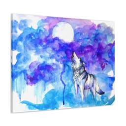 Wolf Watercolor Art Print Full Moon Nature Painting - thumbnail 2