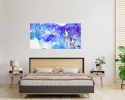Wolf Watercolor Art Print Full Moon Nature Painting - thumbnail 3