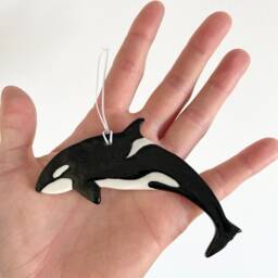Handmade Ceramic, Porcelain Orca Christmas Decoration, Wall Art Nautical Art Gift - thumbnail 3