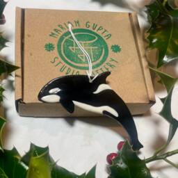 Handmade Ceramic, Porcelain Orca Christmas Decoration, Wall Art Nautical Art Gift - thumbnail 1
