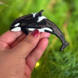 Handmade Ceramic, Porcelain Orca Christmas Decoration, Wall Art Nautical Art Gift - thumbnail 2