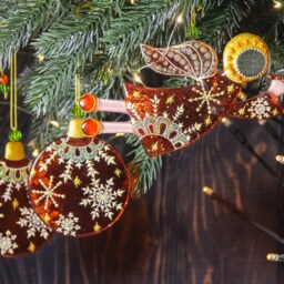 Angel & Ball Fused Glass Painted Christmas Ornaments Set Colorful Tree Decor - thumbnail 3