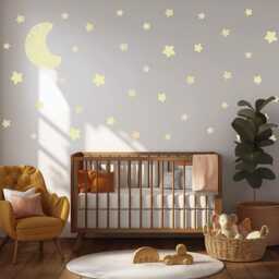 Moon & Stars Wall Stickers Neutral Nursery Decals - Glow Style Decor Beige Celestial Baby Room Art - thumbnail 1