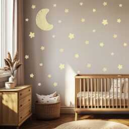 Moon & Stars Wall Stickers Neutral Nursery Decals - Glow Style Decor Beige Celestial Baby Room Art - thumbnail 2