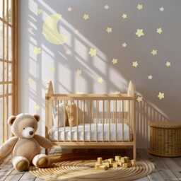 Moon & Stars Wall Stickers Neutral Nursery Decals - Glow Style Decor Beige Celestial Baby Room Art - thumbnail 3