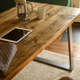 Handmade Reclaimed Wood Desk Industrial Trapezium Steel Legs - thumbnail 2