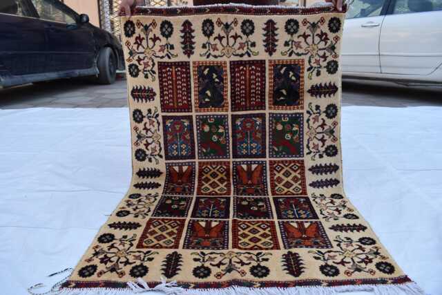 Handmade Wool Ayni Rug Small Afghan Tribal Design - 3.4x4.11 Ft - image 1