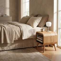 Nightstand, Night Stand, Bedside Table, Bed Side Scandinavian Design, Retro Solid Natural Oak Rounded, Bespoke Furniture - thumbnail 2