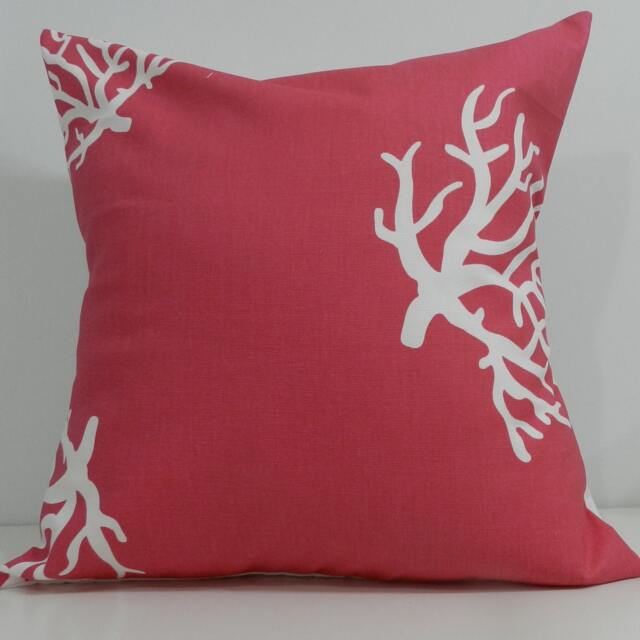 New 18x18 Inch Designer Handmade Pillow Case in White Coral On A Pink Background - image 1