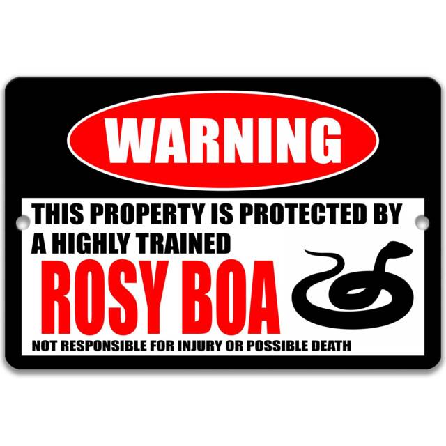 Rosy Boa Sign, Funny Snake Yard Reptile Lover Metal Wall Art, Highly Trained Property Sign - image 1