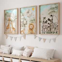 3x Safari Nursery Prints - Jungle Animal Posters Little Boy Bedroom Wall Art D??cor - thumbnail 3