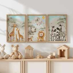 3x Safari Nursery Prints - Jungle Animal Posters Little Boy Bedroom Wall Art D??cor - thumbnail 1