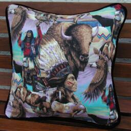 Indian Chief Pillow, Turquoise Velvet, Western D??cor, Buffalo Toss Pillow & Throw Blanket - thumbnail 2