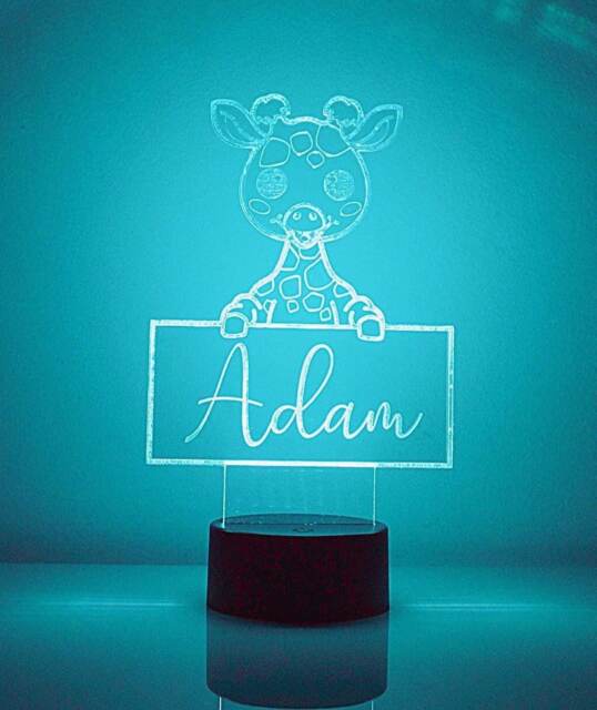 Personalised Kids Night Light - Cute Giraffe Lamp, Nursery Light, Baby Toddler Bedroom Decor, Custom Led Lamp - image 1