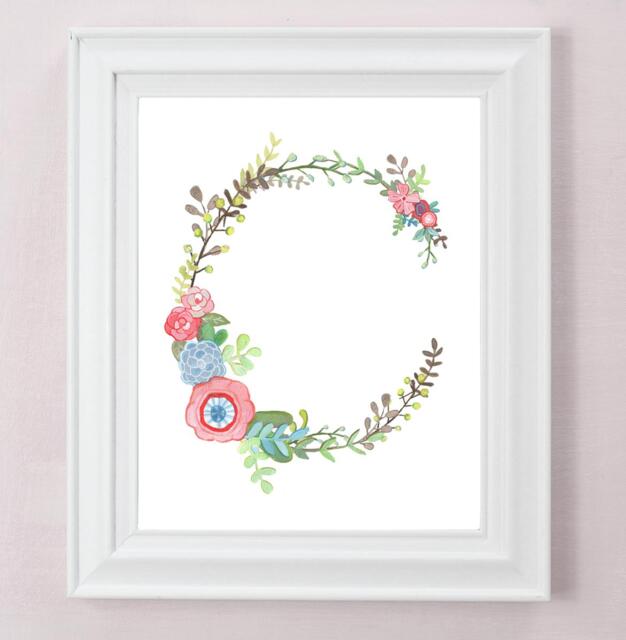 C - Floral Letter Art Print Girls Nursery Decor Wall Decorative Botanical Initial Girl Or Child's Room Alphabet - image 1