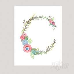 C - Floral Letter Art Print Girls Nursery Decor Wall Decorative Botanical Initial Girl Or Child's Room Alphabet - thumbnail 2