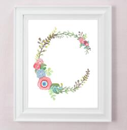 C - Floral Letter Art Print Girls Nursery Decor Wall Decorative Botanical Initial Girl Or Child's Room Alphabet - thumbnail 1