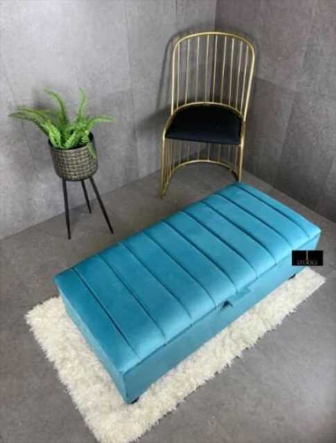 Handmade Aqua Chesterfield Storage Ottoman Bench - Velvet Coffee Table - image 1