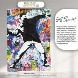 Masked Protester Throwing Paint Tin Graffiti Collage, Lightweight Comfortable Decorative Accent - Super Soft Fleece Blanket Bed Sofa Throw - thumbnail 3