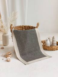 Linen Bathroom Rug Handmade Farmhouse Cotton Black Washable Natural Easy Dry Bath Mat Square Country House - thumbnail 1