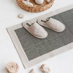 Linen Bathroom Rug Handmade Farmhouse Cotton Black Washable Natural Easy Dry Bath Mat Square Country House - thumbnail 3