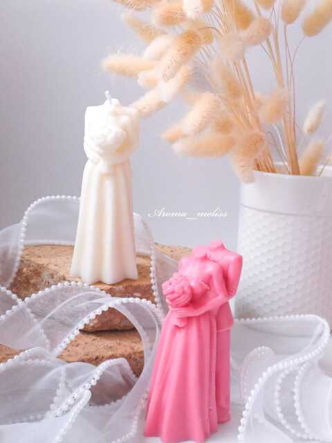 Bridal Couple Candle - Eco-Friendly Soy Beeswax Wedding Decor - image 1