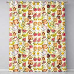 Cute Kawaii Breakfast Food Seamless Pattern Yellow Background Fun Snacks Readymade Eyelet Ring Top Thermal 100% Blackout Curtains - thumbnail 2