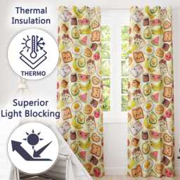 Cute Kawaii Breakfast Food Seamless Pattern Yellow Background Fun Snacks Readymade Eyelet Ring Top Thermal 100% Blackout Curtains - thumbnail 3