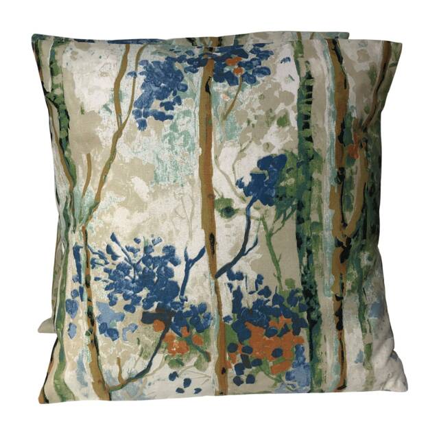 2 X Silver Birch Tree Woodland Blue Green Orange Cushion Covers 16 - image 1