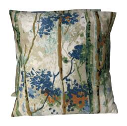 2 X Silver Birch Tree Woodland Blue Green Orange Cushion Covers 16 - thumbnail 1