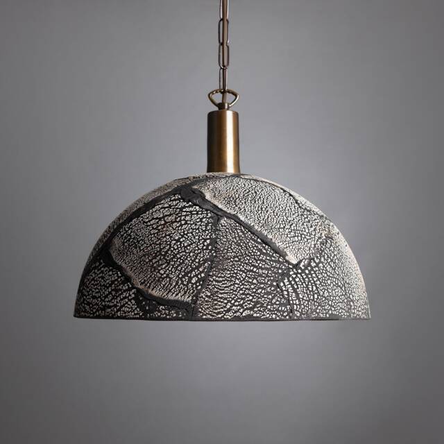 Kauri Organic Ceramic Dome Pendant Light Black Clay 14.75'' Ip20 - image 1