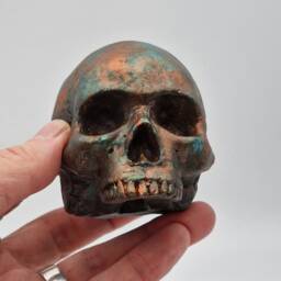 Solid Copper Patina Mini Human Skull Ornament. Small Replica Plaster Of Paris Skull - thumbnail 4