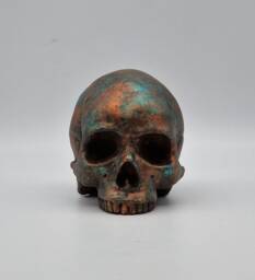 Solid Copper Patina Mini Human Skull Ornament. Small Replica Plaster Of Paris Skull - thumbnail 1