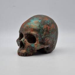 Solid Copper Patina Mini Human Skull Ornament. Small Replica Plaster Of Paris Skull - thumbnail 3