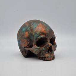 Solid Copper Patina Mini Human Skull Ornament. Small Replica Plaster Of Paris Skull - thumbnail 2