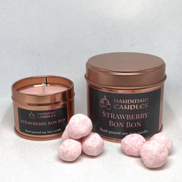 strawberry Bon Scented Candle, Soy Wax Tin Container, Sweet Birthday Gift For Her, Thank You Teacher - image 1